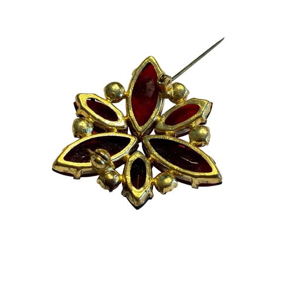 Red & pink rhinestones brooch on goldtone pin flower motif vintage mid century - Picture 4 of 7